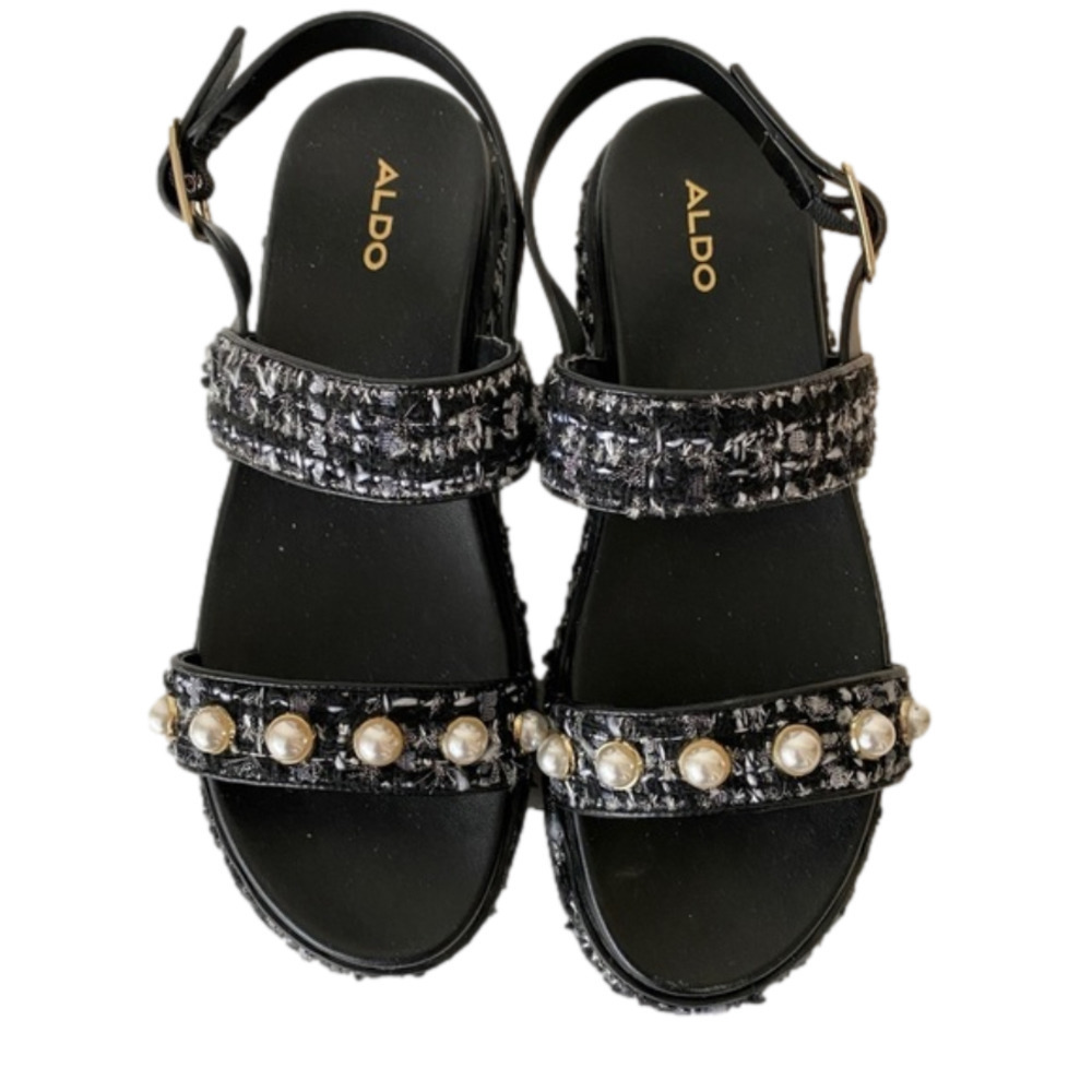 ⭐️2 x HOST PICK⭐️ Aldo Tweed Platform Sandals with Pearl Embellishments - Picture 1 of 7
